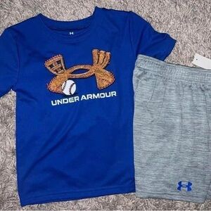 Under Armour Royal Blue Tee and Heather Gray Shorts